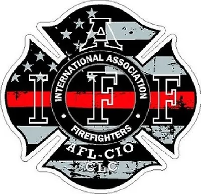 4 Inch 3M-Reflective IAFF Thin Red Line Maltese Distressed Flag Sticker Decal • $5.99