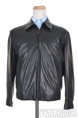 BRIONI Solid Black Perforated Leather Mens Bomber Jacket Coat - MEDIUM • $1197