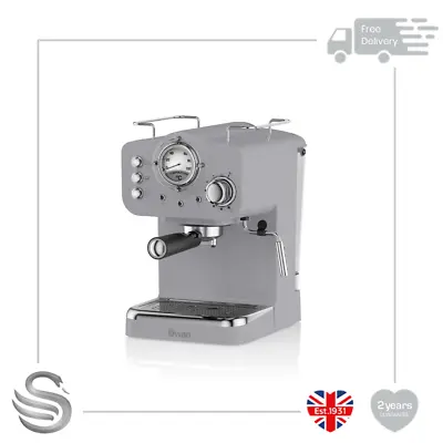 Swan Retro Pump Espresso Coffee Machine 15 Bar Pressure 1.2L Milk Frother 1100W • £79.99