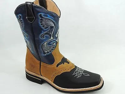Men's Rodeo Cowboy Boots Genuine Leather Western Square Toe Botas Saddle Work  • $79.99