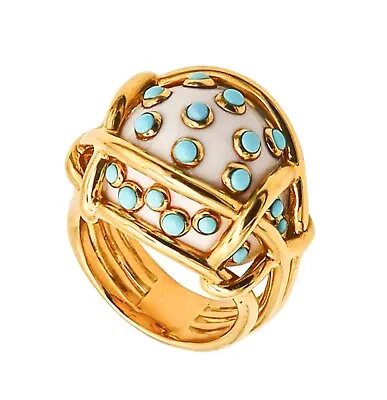 Verdura Milan Polka Dots Ring In 18Kt Gold With 19.85 Ctw Turquoise And Coral • $14985