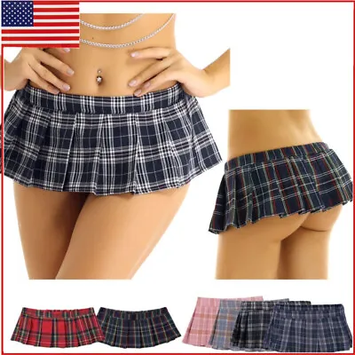 US Women Schoolgirl Mini Skirt RolePlay Costume Mini Plaid Pleated Micro Skirts  • $9.09