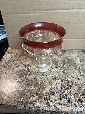 Vintage Kings Crown Ruby Red Glass Thumbprint Pedestal Serving Bowl Candy Dish • $24