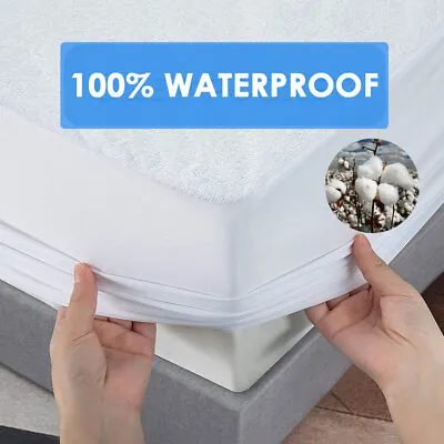 $22.99 • Buy Fully Fitted Mattress Protector Waterproof All Size Terry Cotton Bed Soft Cover