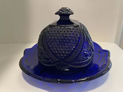 Vtg Massachusetts Cobalt Blue Round Covered Butter Dish W/Dome Lid 2 • $50