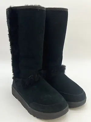 New UGG SUNBURST TALL Shearling Suede Boots For Women's Sz 5.5  In  Black * • $128