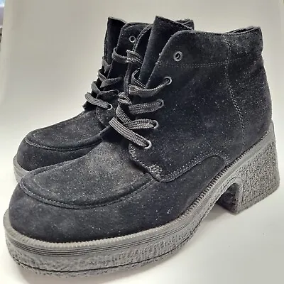 Vtg Hush Puppies Chunky Y2K Booties Suede Sneaker Platform Black Goth Emo Sz 7.5 • $50.92