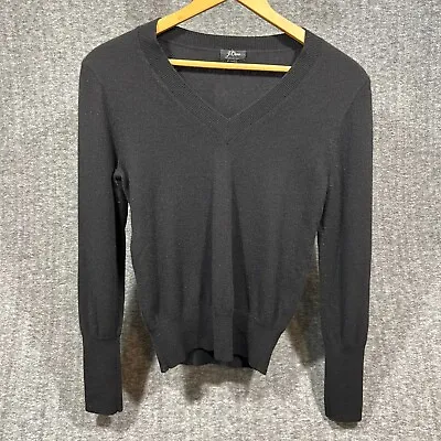 J Crew 100% Cashmere Sweater Womens Medium Black V-Neck Hip Length Soft • $38.95