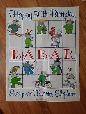 Vintage Babar 5Oth Birthday Poster  1981 Random House Hard To Find Used  • $39