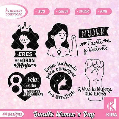 Bundle 44 Women's Day March 8 Design Svg Cricut Png Silhouette File Digital • $3.99