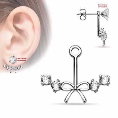 $7.69 • Buy One Piece Ribbon Center W 4 CZs Womens Add On Earring Cartilage Barbell Jacket