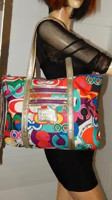 Coach Graffiti Tote Bag POPPY Signature Glam Handbag Style 13839 Multi Color • $229.69