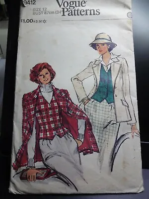Vintage 1980s Vogue Pattern For Ladies Jacket & Vest Size 12 • £5