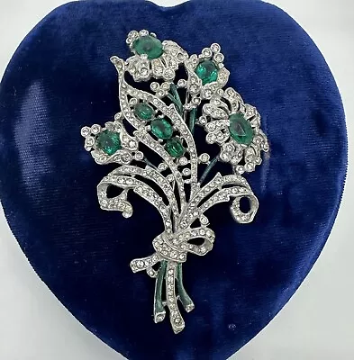 Vintage Crown Trifari Alfred Philippe Emerald Floral Spray Clip Brooch Converted • $749