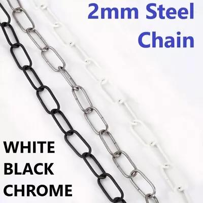 Steel Chain 2mm White Black Chrome Light Fitting Pendant Sign Decorative Chain • £3.97