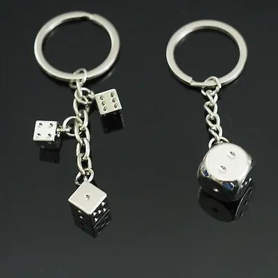 $7.99 • Buy 2 Pack Keychains 3D Dice Keyring Metal Zinc Alloy Keychains Key Holder Men Gift