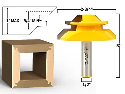 45 Degree - Up To 1  Stock Lock Miter Router Bit - 1/2  Shank - Yonico 15122 • $28.95