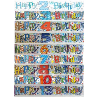 £1.88 • Buy 9ft Happy Birthday Sparkling Holographic Stars Foil Banner Boy Party Decoration