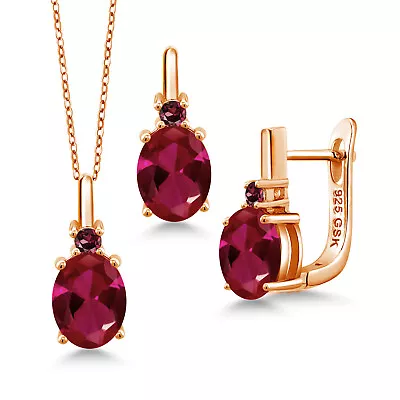 6.08 Ct Created Ruby Rhodolite Garnet 18K Rose Gold Plated Silver Jewelry Set • $74.99