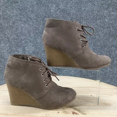 Arizona Boots Womens 6.5 M Larence Chukka Brown Faux Suede Wedge Lace Up • $35.99