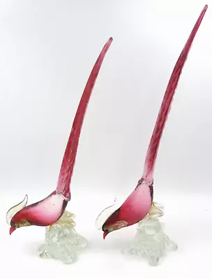 Vintage Murano Art Glass Birds Pheasants MCM Glass Sculpture Red • $99.95