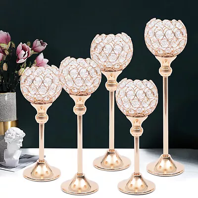 5pcs Gold Crystal Candle Holders For Banquet Centerpiece And Wedding Decoration • $26.60