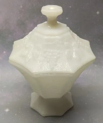 Anchor Hocking Milk Glass Candy Dish With Lid Grape Pattern Footed Vintage  • $5.88