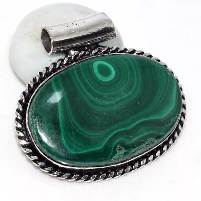 Malachite 925 Silver Plated Chunky Pendant 1.3  Valentine Gift Jewelry GW • $3.99