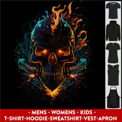 A Neon Skull With Flames Fantasy Demon Mens Womens Kids Unisex • £10.99