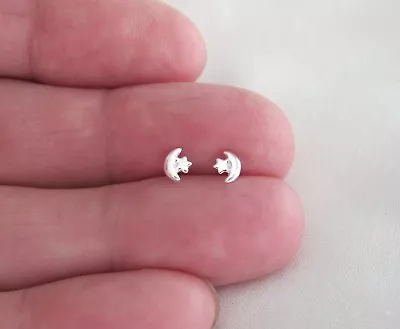 Sterling Silver 5mm Moon And Star Tiny Post Stud Earrings. • $12.08