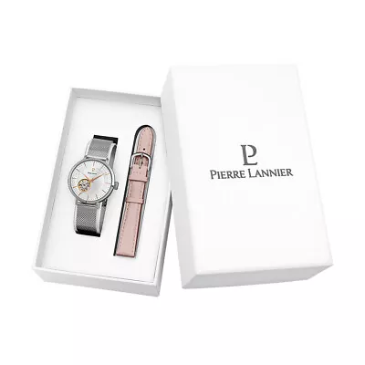 Automatic Womens Wristwatch + Strap PIERRE LANNIER 361J628 Steel Leather Pink • $379.34