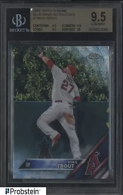 2016 Topps Chrome Blue Wave Refractor #1 Mike Trout Angels /75 BGS 9.5 GEM MINT • $22.50