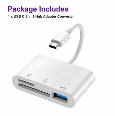 $12.45 • Buy USB C 3 In 1 Hub Converter Type-C Adapter SD Card Reader For MacBook Pro Laptop