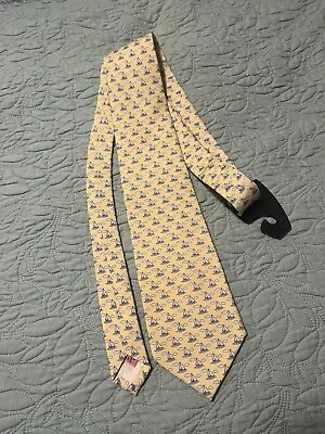 Vineyard Vines Tie Yellow With Blue Sailboats & Clouds...handmade In The USA • $12.99
