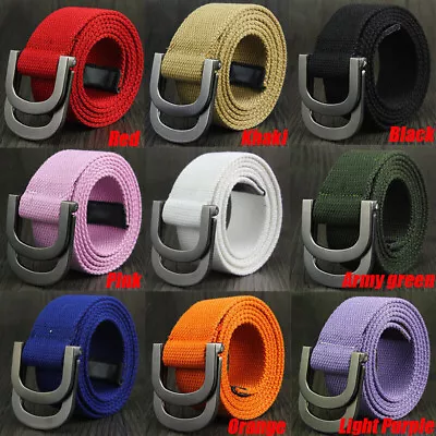 Mens Womens Belt Canvas D Ring Buckle Woven Military Waist Waistband Combat • £5.85