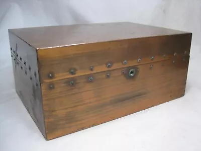 Vintage Heavy Wood Copper Studded Metal Lined Box Appx. 10  X 7  X 4.5 Container • $119