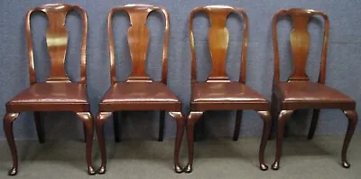 Set Of 4 1930s Solid Mahogany Dining Chairs Queen Anne Style • £395