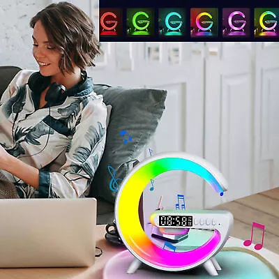 LED G Lamp Smart Bluetooth Speaker Wireless Charger RGB Alarm Clock Night Light • £7.99