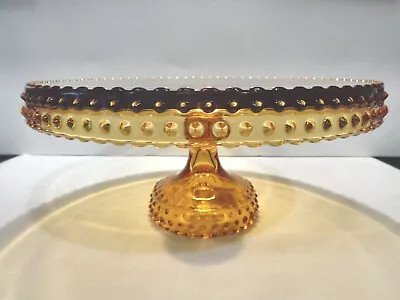 Vintage L.e. Smith Amber Hobnail 11  Glass Pedestal Cake Stand • $75