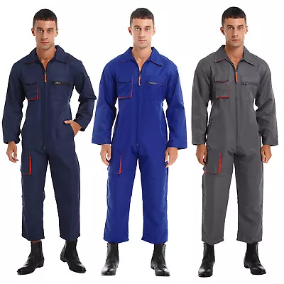 Men Long Sleeve Zipper Coverall Multi Pockets Jumpsuit Mechanic Uniform Workwear • $28.28