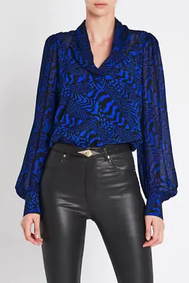 SASS & BIDE - 100% Silk - Blue Long Sleeve Blouse The Goldmine Top Size 14 • $169