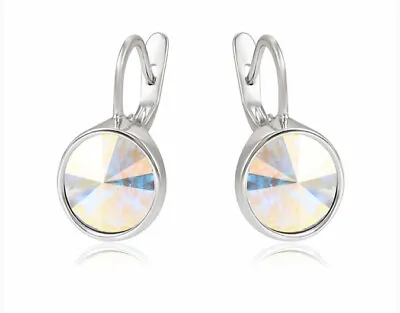 £7.99 • Buy Ladies Round Rivoli AB Crystals Drop Earrings Made With Swarovski® Elements