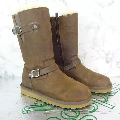 Ugg Kensington Boots Size 4 Womens Brown Classic Zip Up Sheep Skin Fleece Lined • £49.99