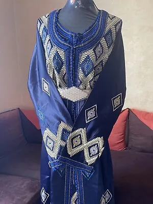 Moroccan Navy Blue Caftan Takchita Kaftan Dress Farasha Dubai Custom Made • $49.78