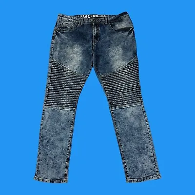 Vintage Raw X Jeans Mens Size 38x32 Standard Biker Moto Slim Stone Washed Denim • $20.98