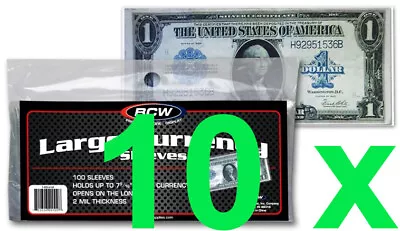 10 Pcs US Currency Paper Money Holders Bill Protector Sleeves Large Bills BCW! • $0.99