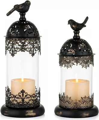 Vintage Pillar Candle Holders Moroccan Wrought Iron Hurricane Candle Holder2 Pcs • $44.99