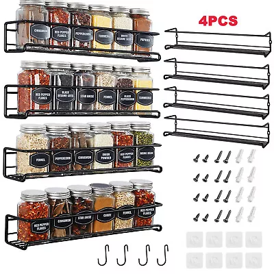 4Pcs Spice Organizer Rack Wall Mount Spice Jars Set Rack Hanging Shelf Holder • $15.99