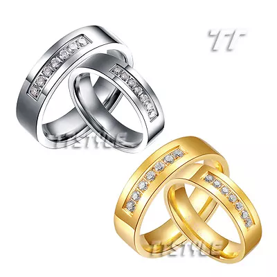 Geogous TTstyle S.Steel Eternity Wedding Band Ring Set For Couple Silver/Gold  • $29.99