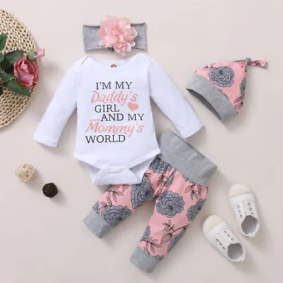Newborn Baby Girl Clothes Infant Romper Floral Jumpsuit Dress Headband Outfit • £11.99